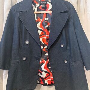 Focus 2000 Women's Dark Blue Blazer with Patterned Lining, needs button sewn